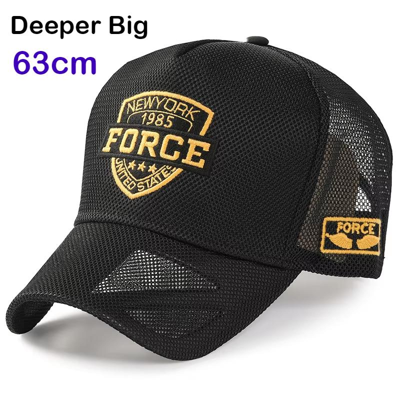 Freedom Outdoors Men's Gray Large Size 63Cm Breathable Baseball Caps For Summer Mesh Caps High Top Outdoor Sun Hats Man Sports Trucker Snapback Cap 56-59Cm