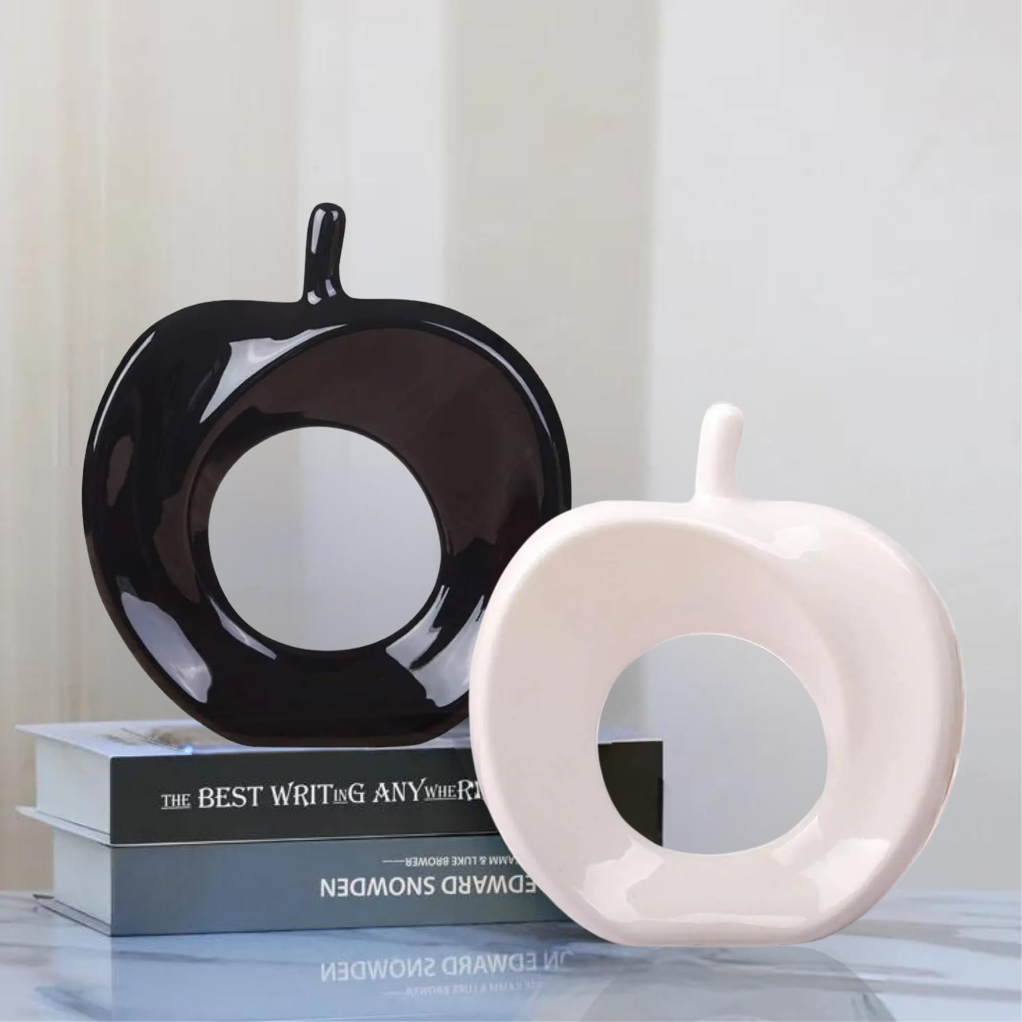 

Apple-shaped ceramic object, 10 colors available, modern decor, Nordic style, art, giftable, black & white