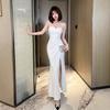 Suspender waist fishtail evening dress skirt women's summer new thin light luxury niche temperament slim split fork long skirt
