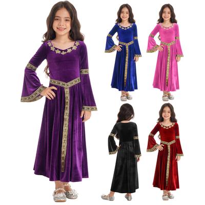 Medieval Costume Girls' Medieval Dress Vintage Princess Maxi Dress Renaissance Cosplay Costume Party Dress