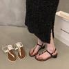 Niche thick heel French toe sandals fairy shoes 2025 new summer black temperament with skirt Roman shoes