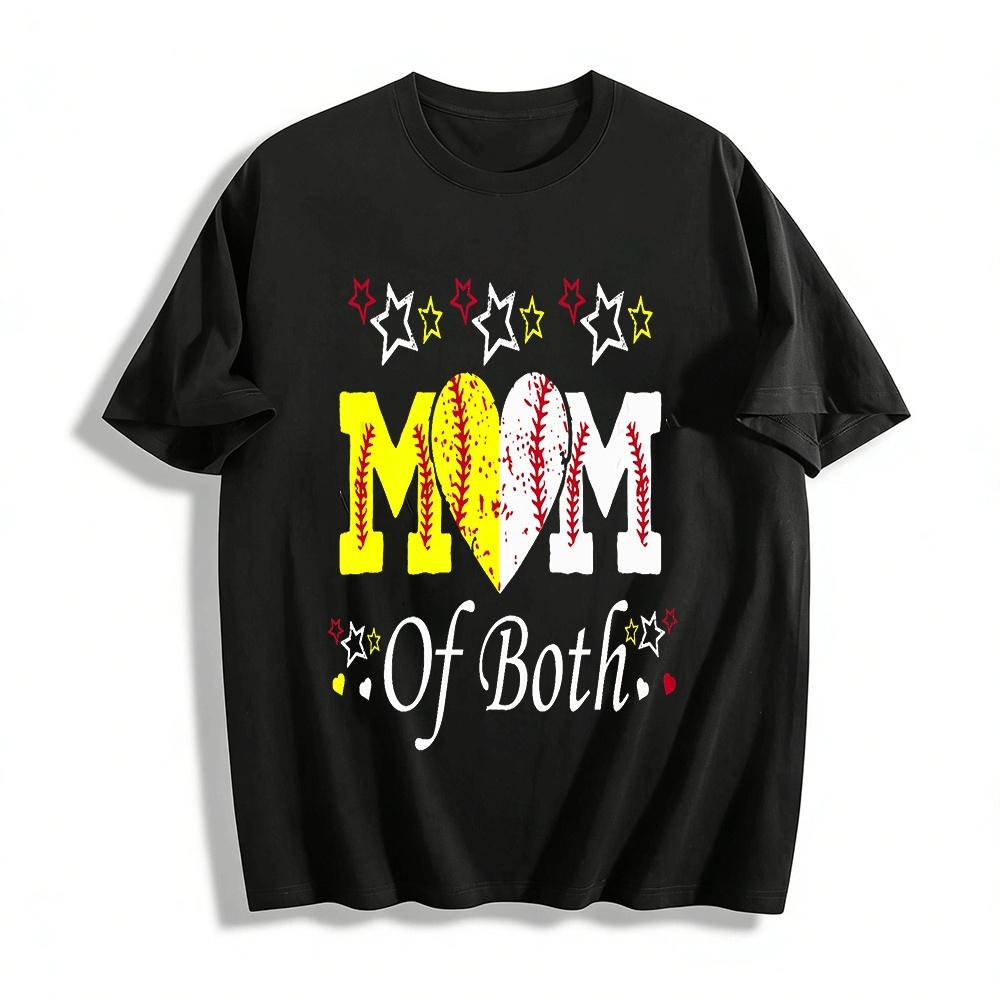 Baseball Softball Mom Of Both Graphic Casual Top Pure cotton T-shirt