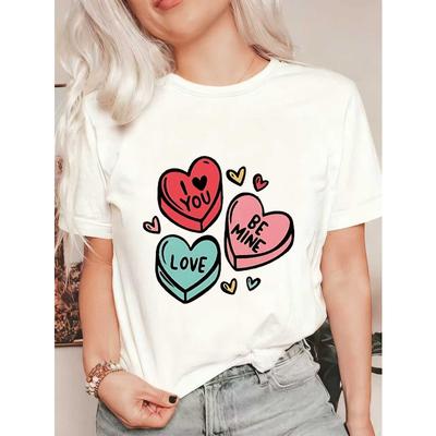 Black Oversized T-Shirt With Heart Candy Print I Love You Be Mine Valentine's Day Casual Wear For Women