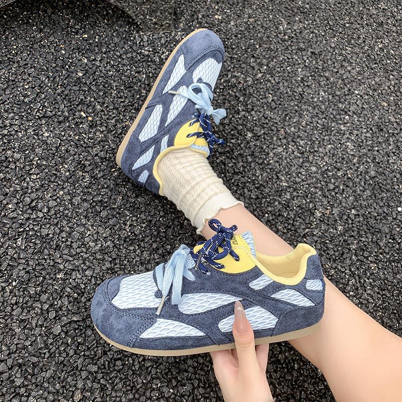 Soft Leather Women's Shoes 2025 Summer New Retro Soft-soled Mesh German Training Shoes Round Head Double Lace-up Sports and Leisure Shoes Forrest Gump