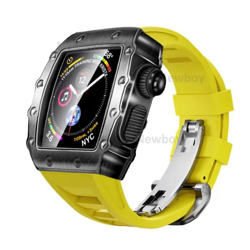 Men Case Strap for Apple Watch Series 8 7 41mm 45mm Rubber Sport Band for iWatch 6 5 4 SE 40 44mm Luxury Metal Modification Kit