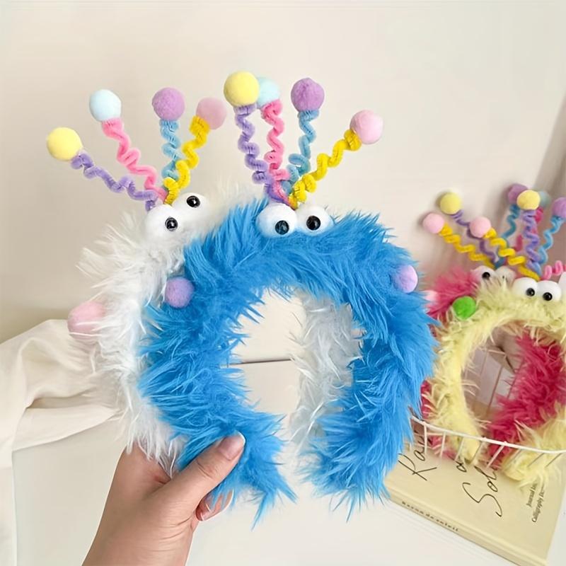 1pc Cute Monster Plush Headband For Women Funny Cartoon Hairband For Face Washing And Birthday Adorable Twisted Stick Punk Style Daily Hair Accessory