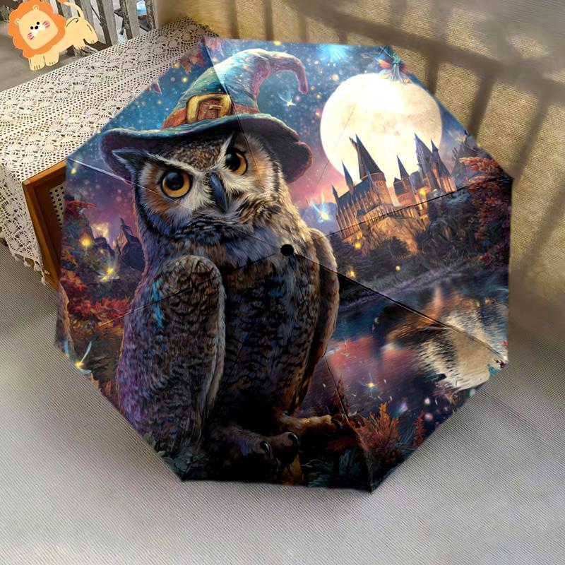 1 PC Automatic Folding Umbrella - Owl Pattern, Portable & Foldable Design with 8 Ribs, Christmas Birthday Gifts