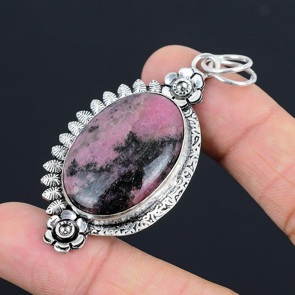 Friendship Day Sale 925 Silver Rhodonite Gemstone Birthday Flower Unique Pendant