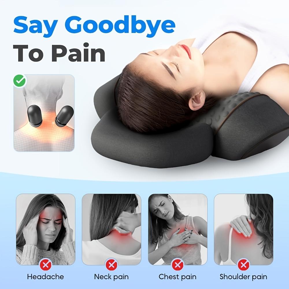 Heated Neck Pillow with 3 Vibration Massage Modes,Thermostatic Heating, Gray, Contoured Design for Optimal Comfort, Therapeutic Sleep Aid
