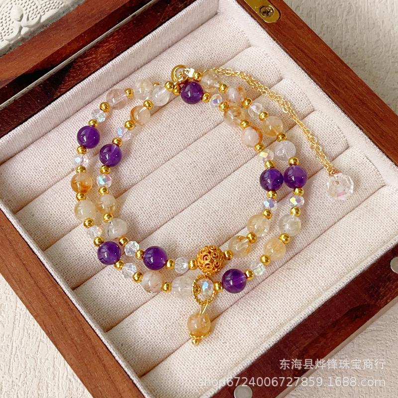 

Amethyst double circle bracelet, high-end design, crystal bracelet, versatile fashion and literary jewelry.