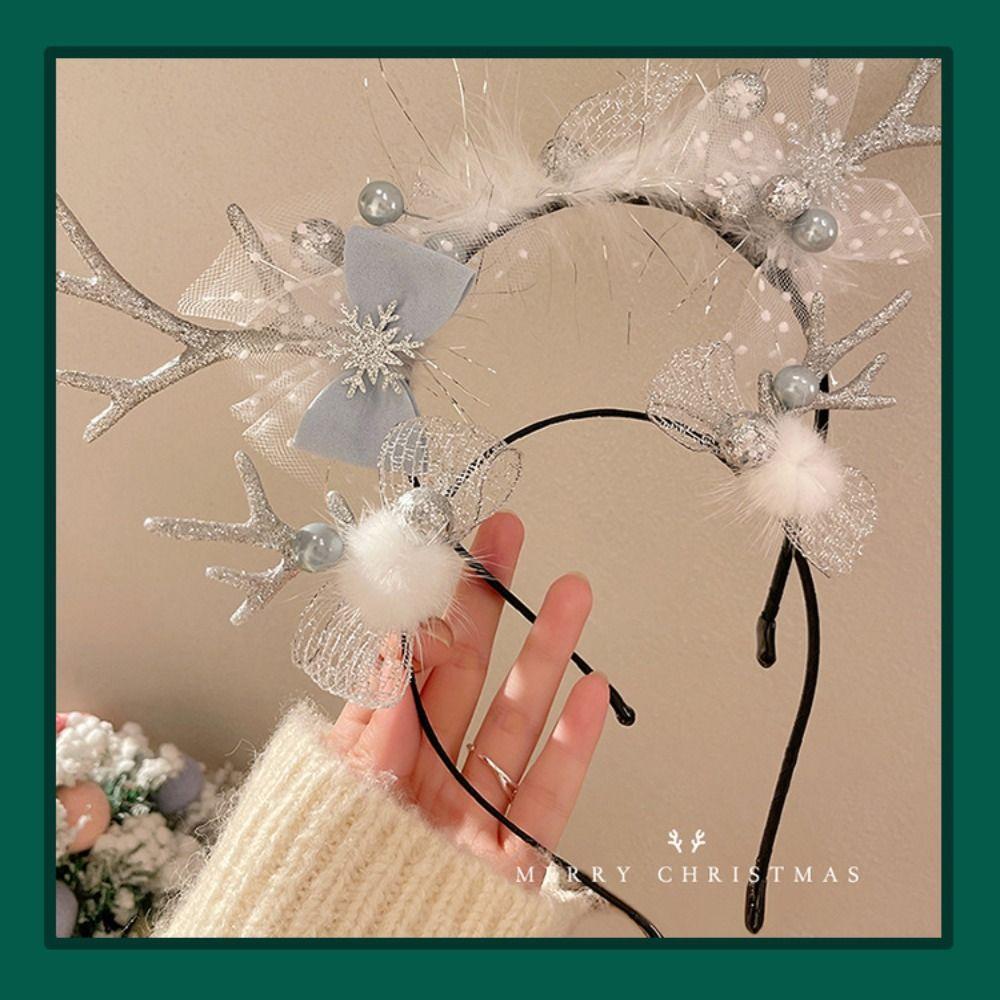 Sequin Christmas Hairpin Bowknot Christmas Headabnd Children Deer Antler Hair Clip  Children's
