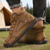 Retro Men's High-top Boots Soft Leather Comfortable Lace-up Casual Footwear Waterproof  Flexible Outdoor Trekking Shoes