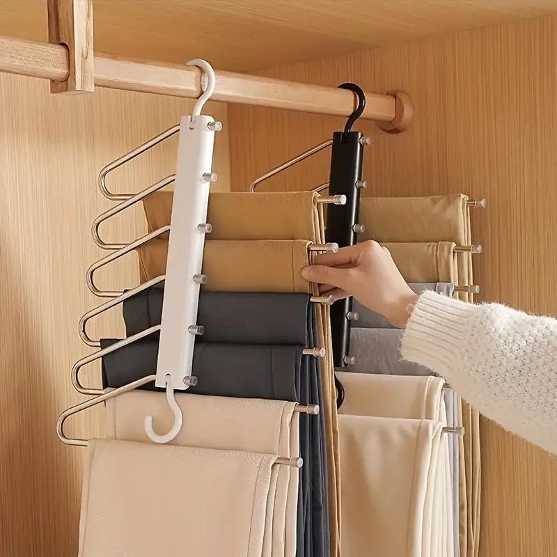 Stainless Steel Folding and Stretchable Clothes Rack, Multi-layer Clothes Hanging and Pants Rack