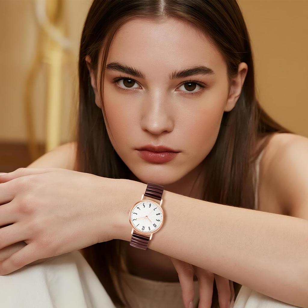 Women's Watch, Stretch Band, Multiple Colors Available, Stainless Steel, Arabic Numerals, Large Easy-to-Read Dial, Quartz Movement, Water Resistant,