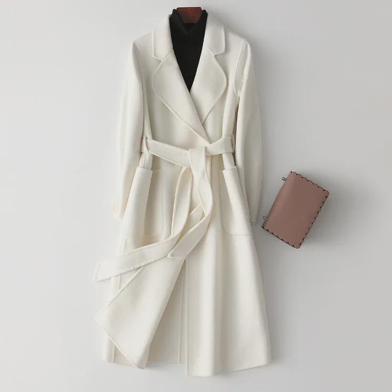 Women's Long Double-Faced Cashmere Coat - New Loose Woolen Design for Autumn/Winter 2024