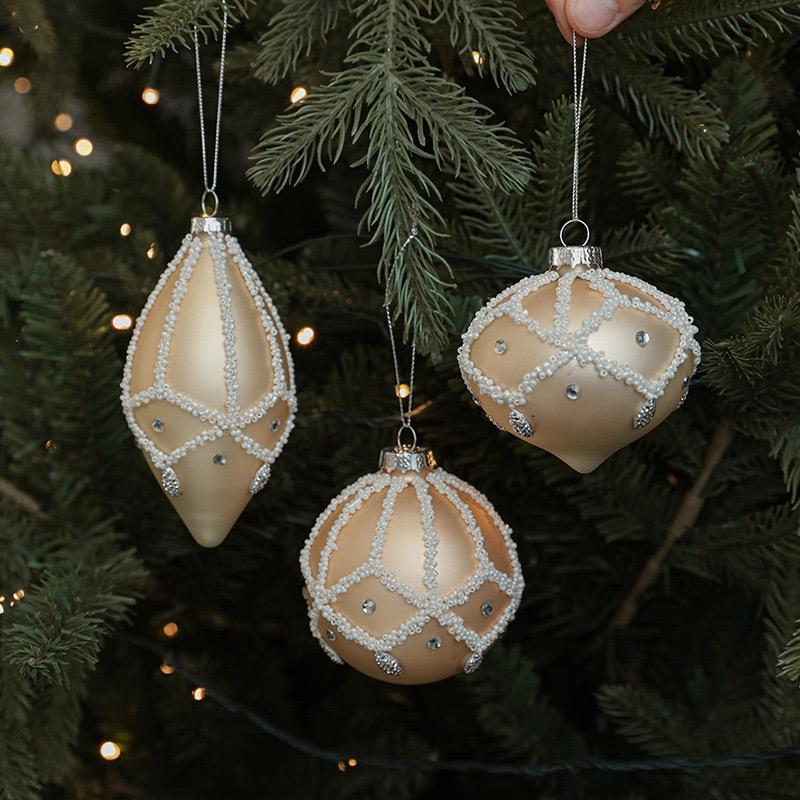 3Pcs Champagne Gold Christmas Balls Elegant Glass Ornaments for Tree Decoration Christmas Baubles Luxury Home Party Winter New