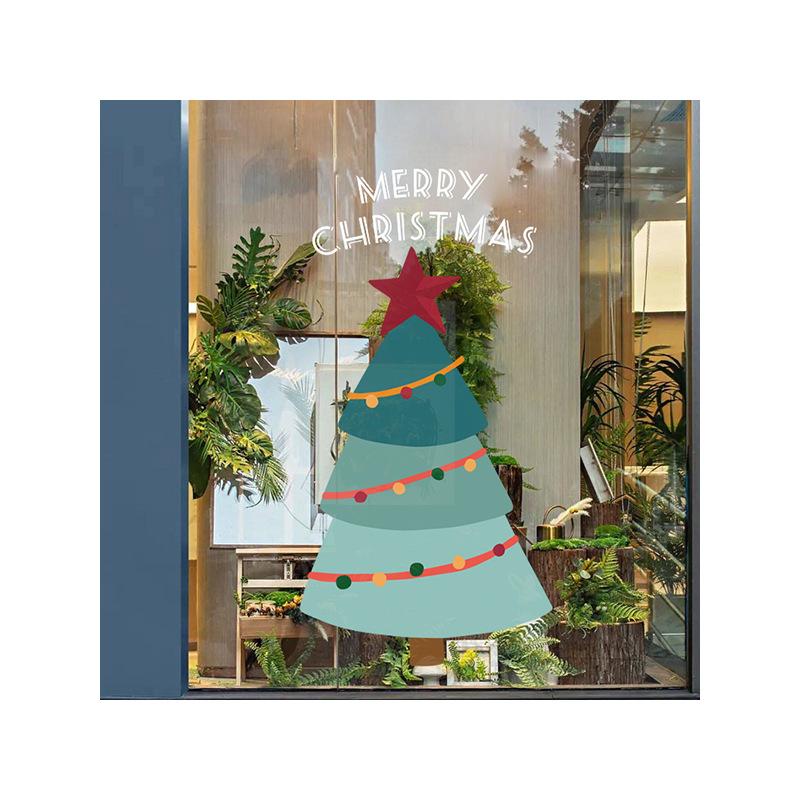 Christmas decoration cartoon Christmas tree showcase glass door festive atmosphere decoration window decoration electrostatic stickers