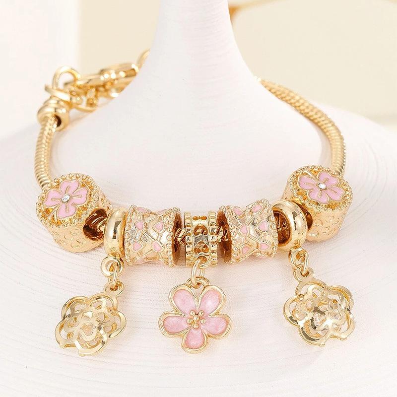DIY Beaded Bracelet Making Kit with Sparkling Enamel Flower Charms and Metal Chain Accessories