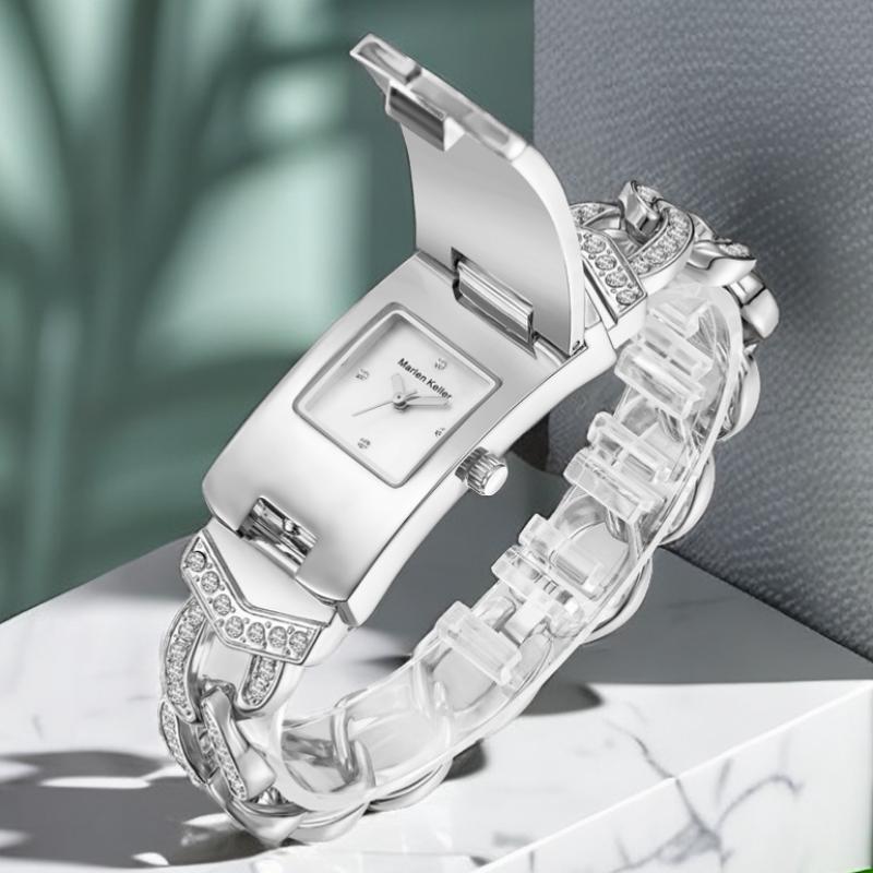 Zegarki damskie małe z klapką z pełnymi diamentami Marka Luksusowa Moda Kwarcowy Kreatywny Damski Zegarek na Bransolecie