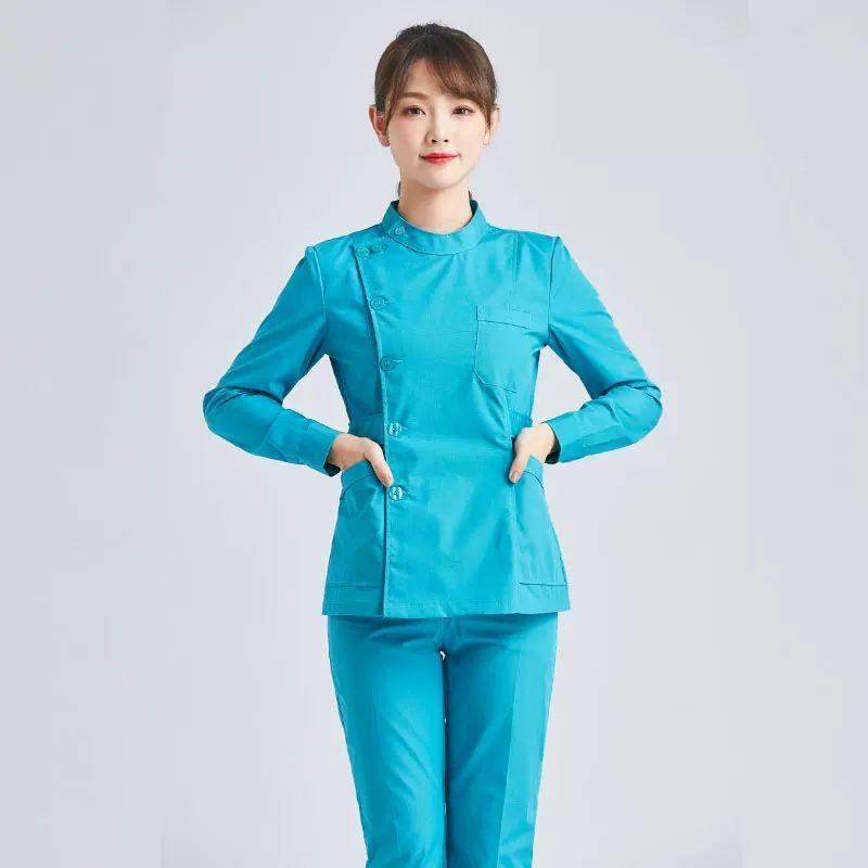 Navy Blue Long Sleeve Nurse Uniform Set for Spring & Autumn - Dental, Beauty Salon, Medical Use