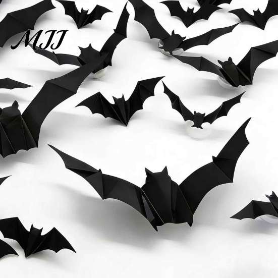 Easy Stick Halloween Wall Art LED Flying Bat, 3D Glowing Creepy Bats Decor, Festive Holiday Party Decorations 6 Sizes Durable PVC Ornaments for Indoor