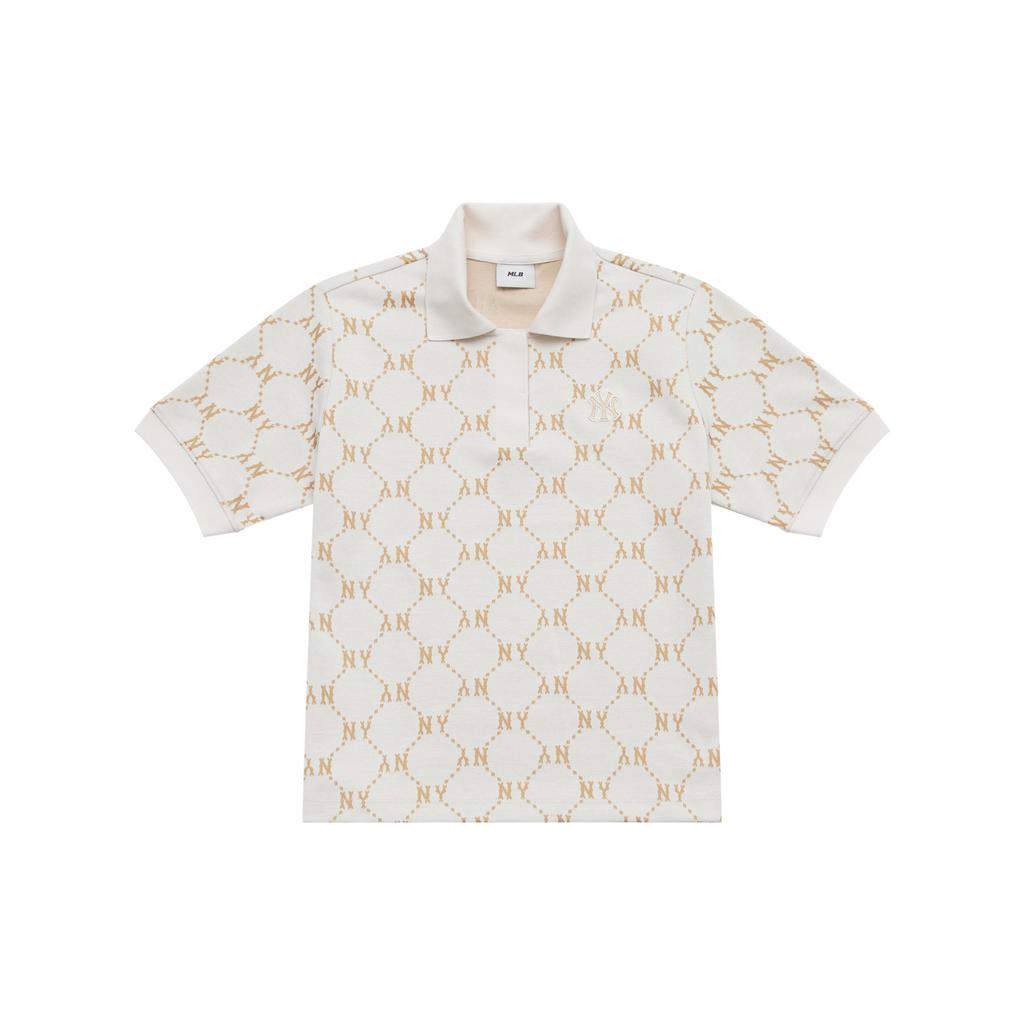 New MLB MONOGRAM Collection New York Yankees Polo Shirt Women's Ivory White 3FPQM0253-50IVS