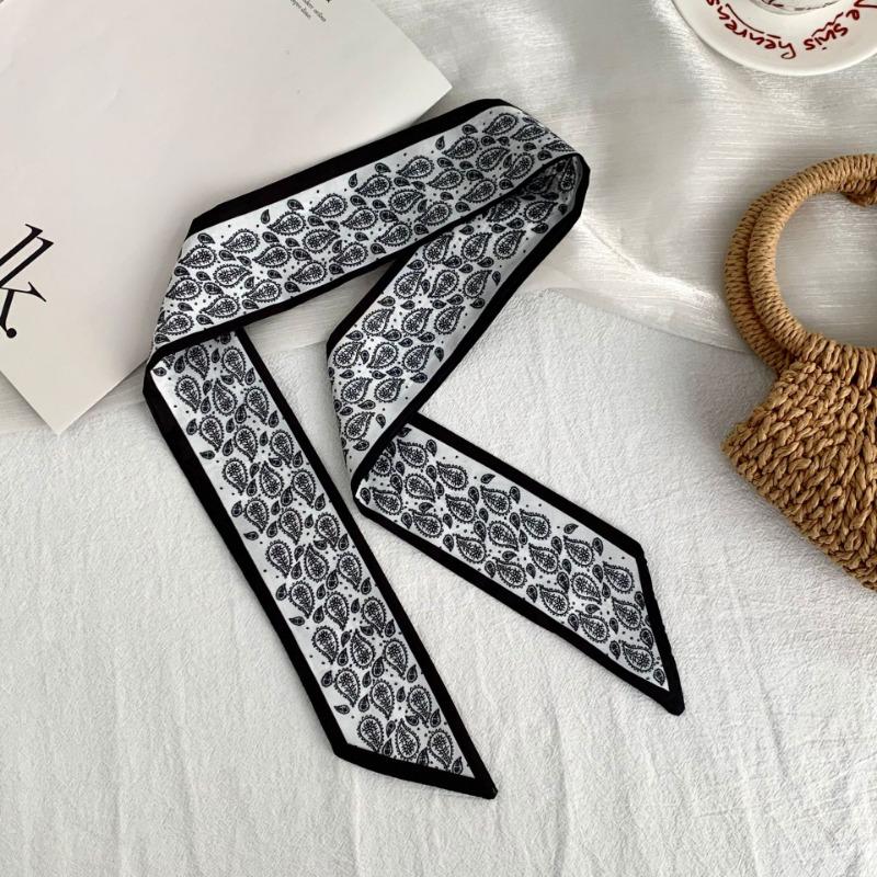 Silk Scarf Long Female Minimalist Striped Streamer Headscarf Braided Hair Band Decorative Scarf Cashew Belt
