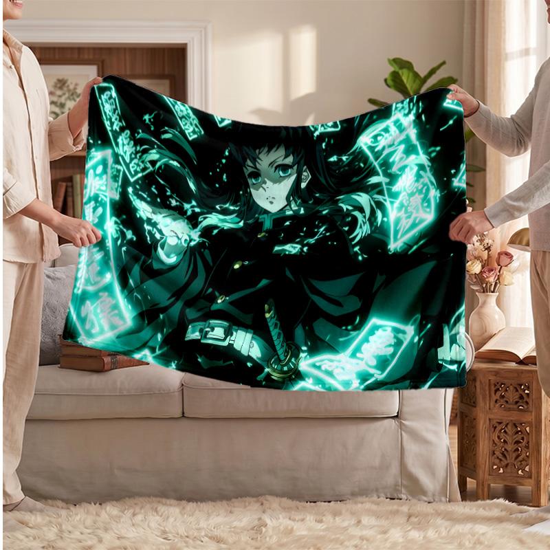 Tomioka Giyu Printed Flannel Blanket, Skin Friendly Warm Throw for Indoor Couch Bed Daily Use