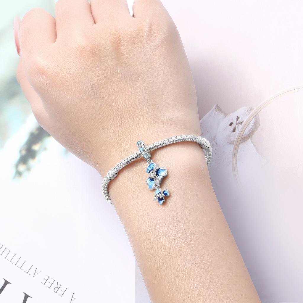 Copper Blue Iris Flower Pendants Original Bracelet Charms Jewelry Party Beads Diy Trendy Gifts