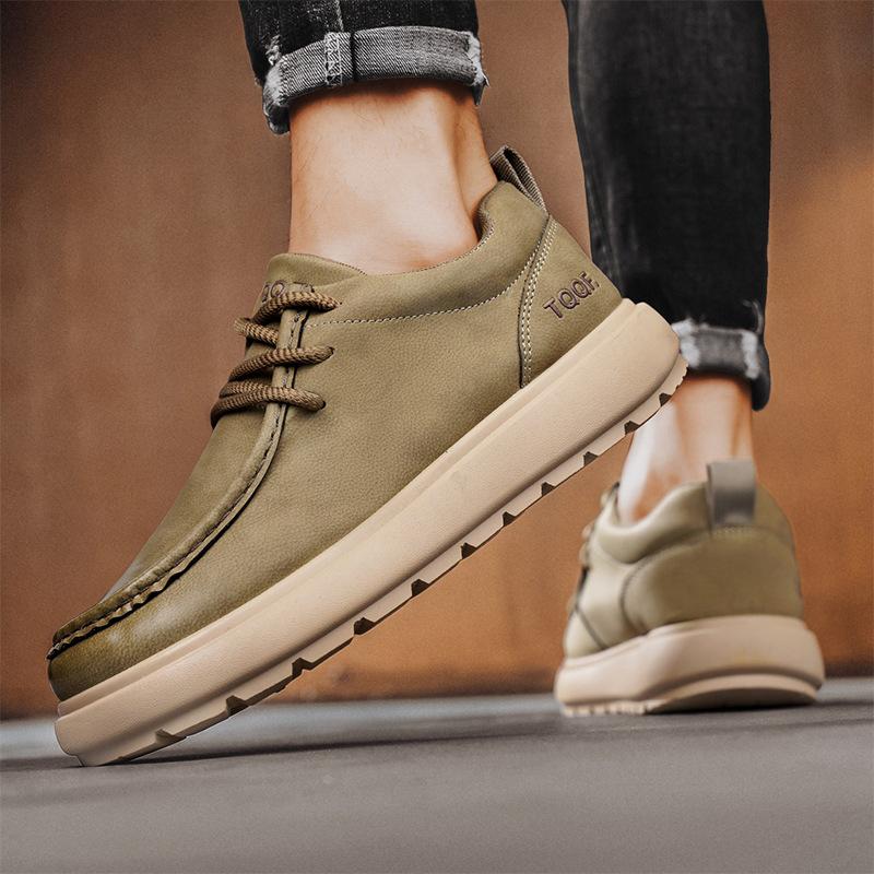 Men's Casual Leather Shoes 2025 New Casual Shoes Spring Leather Men's Shoes Versatile Lace Up Low Top Platform Sport Board Shoe