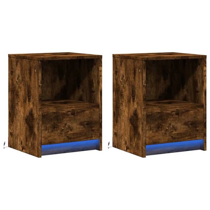 VidaXL Bedside Cabinets and LED Lights 2 Pcs Smoked Oak, Side Table, Bedside Cabinet, Side Table for the 852028