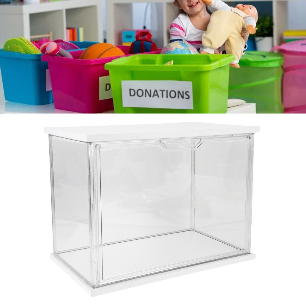 Clear   Display Case Plastic Display Box for Collectibles Doll Home Storage Organizing Toys Wood Base 14.3x8.7 .7in