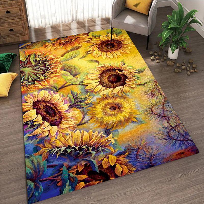 Sunflower Pattern Living Room Carpet Dirt Resistant and Easy To Maintain Foot Mat Bedroom Large-sized Floor Mat