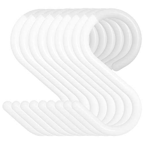 SANJAOYEE S-Shaped Hooks, Set of 9, White, Rust-Proof, Anti-Slip, S-Shaped, S-Hooks, Stable, Quiet, Universal for Bathrooms, Kitchens, Lavatory, and E