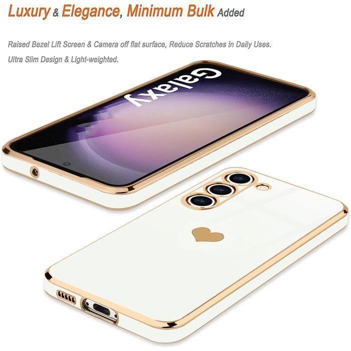 Coque TPU - pour Samsung Galaxy A14 4G-5G - Blanc - Motif Cœur - Anti-Rayure - avec 2 Verres Trempés