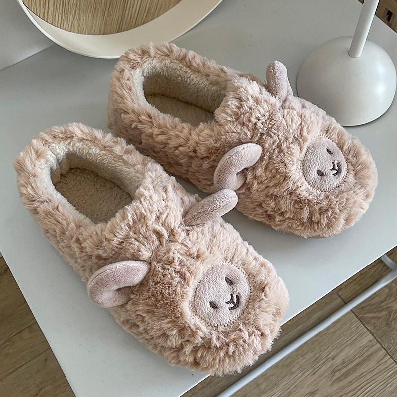 Plush Cartoon Lamb Heart Slippers for Couples - Cozy Indoor Winter Footwear for Women & Men