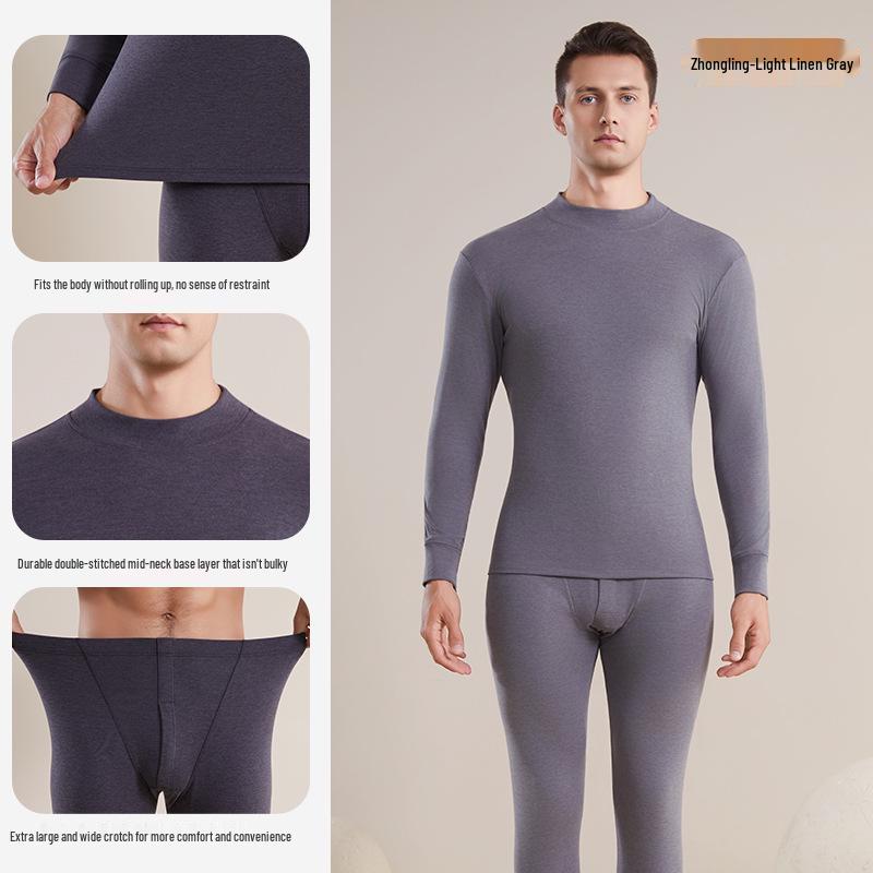 Men's Fleece-Lined Thermal Underwear Set - Heat-Retaining Cotton-Wool Base Layer with Undershirt and Pants