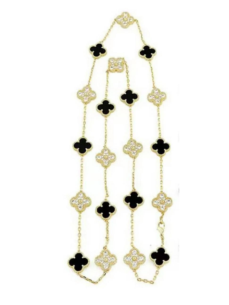 

13MM Titanium Steel 90CM 20-Flower Double-Sided Diamond Shell Four-Leaf Clover Necklace Sweater Chain