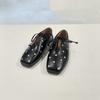 Ins Style Rivet Soft Leather Women Ballet Flats Square Toe Hollow Out Lace-up Walking Loafers Casual Lazy Dance Shoes