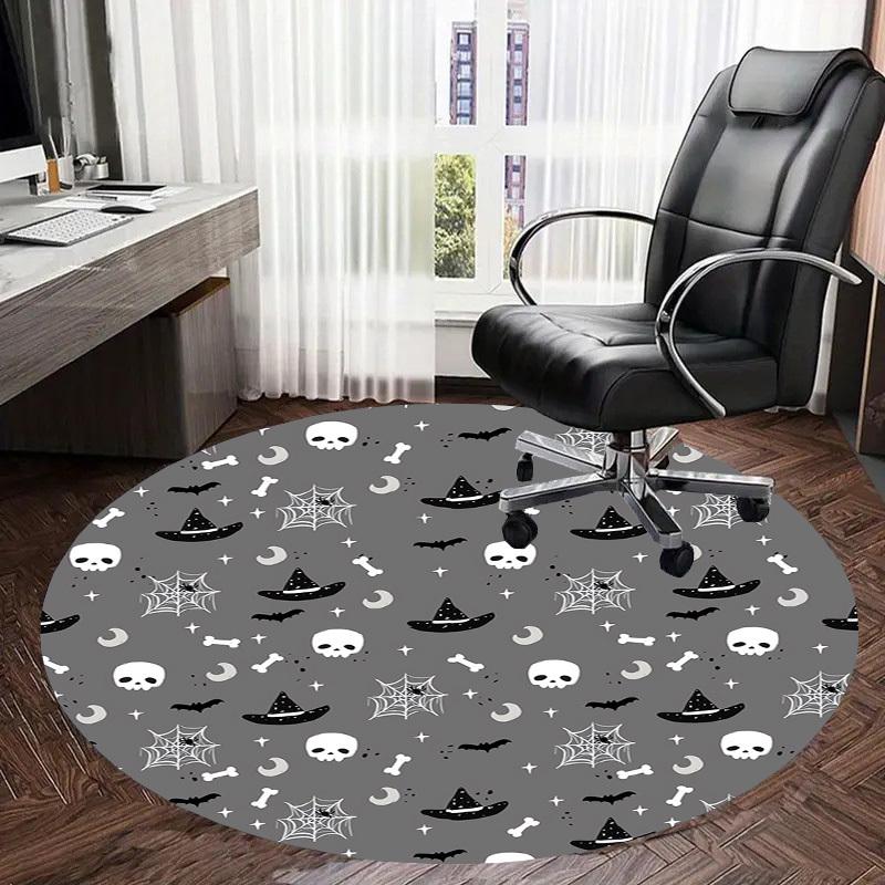 1pc Office Carpet Chair Mats Halloween Pattern with Skulls, Bats, and Spiderwebs Perfect for Decorating Office Chairs, Living Rooms, Or Bedrooms.YDT25