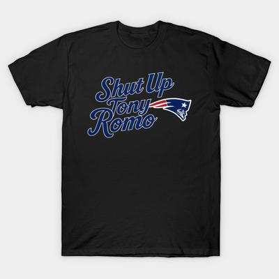 Asian Size Men Black Print T-shirt Shut Up Tony Romo Patriots Football No-Cut Heat Transfer Print Cotton Tshirt