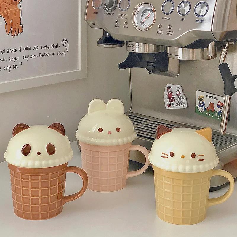 Cute Animal Coffee Cup Kawaii Cat Bunny Bear Ceramic Mug For Tea Milk Water Juice Mocha Lovers Breakfast Cup Birthday Gift 350ml