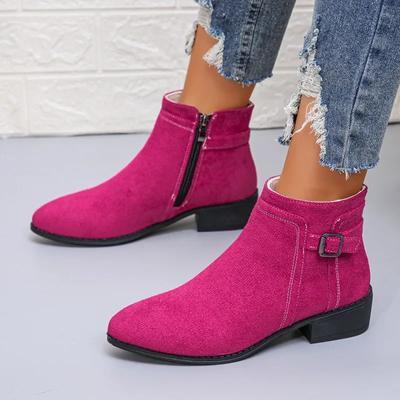 2024 Hot-selling Women's Single Boots New Style Medium Heel Pointed Toe Buckle Fashion Boots Fashionable Temperament Short Boots