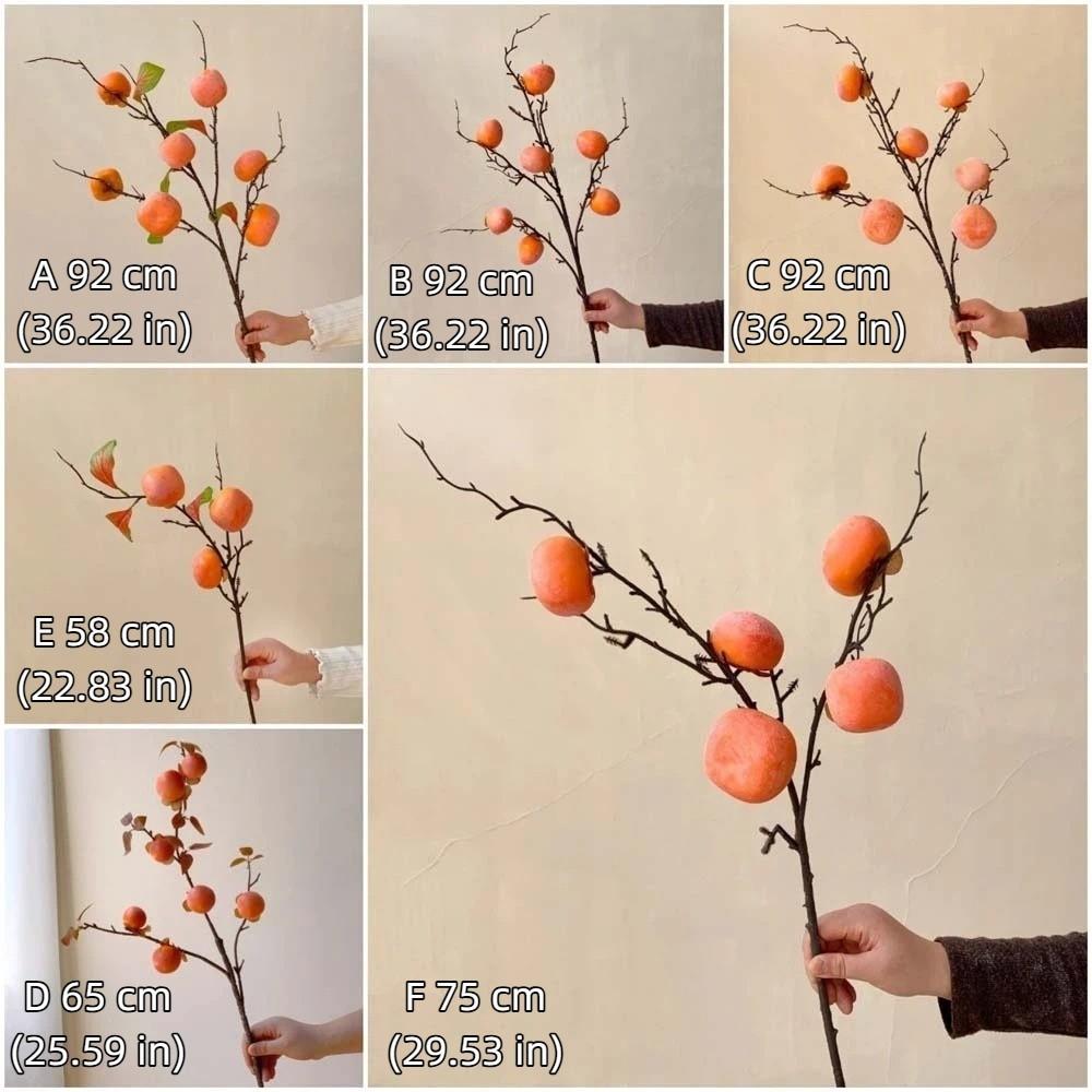 3/5/7 Heads Artificial Persimmon Branch Realistic Handmade Artificial Fruits Branches Plastic Foam Simulation Persimmon Fruit