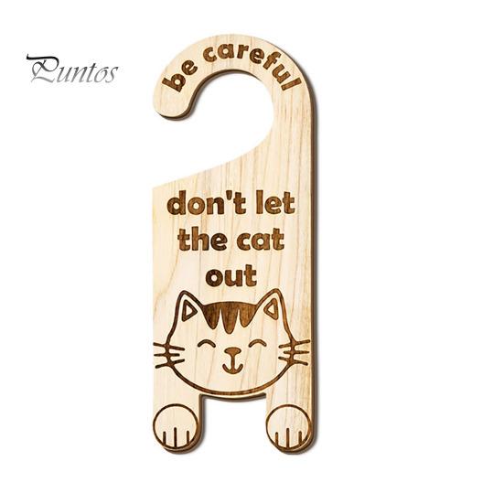 Cat Cafe Decorative Hanger Warning Door Handle Sign, Wooden Cartoon Hanging Reminder, Pet Room Entrance Safety Knob Hanger, for Bedroom And