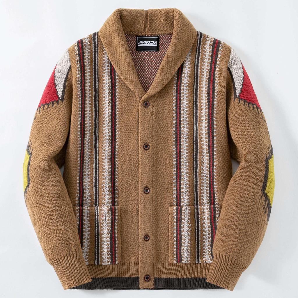 Herren Herbst/Winter Jacquard Strick-Cardigan mit Umlegekragen (SY0009)