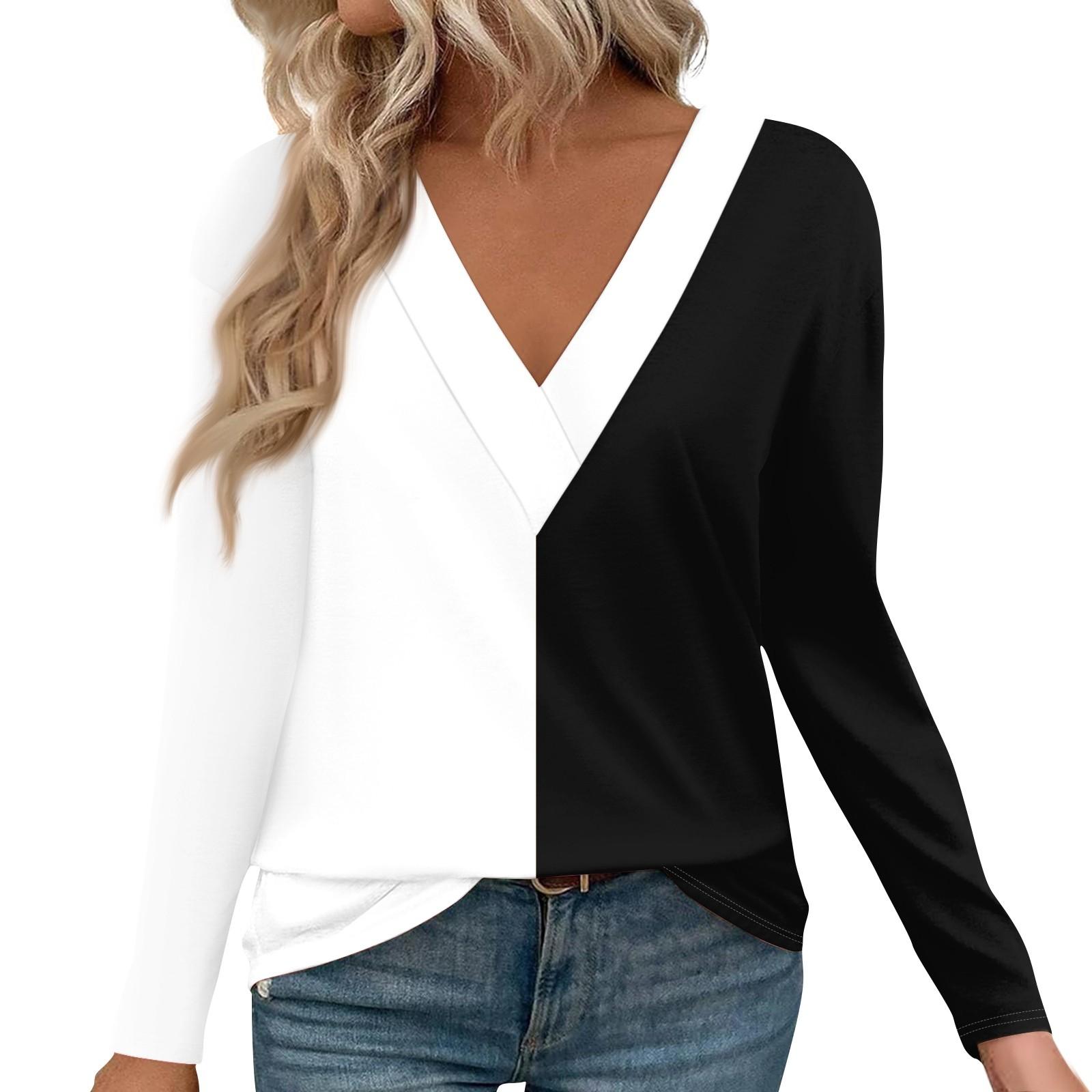 

Женские рубашки с длинным рукавом и V-образным вырезом, нарядные повседневные топы, модные свободные туники, топы, блузки S чёрный
