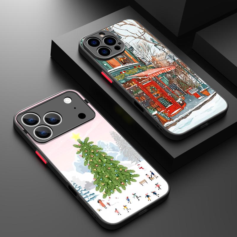 Snowy Town Street Phone Case For iPhone 17 Pro Max Funda iPhone 16 Pro Max 13 15 14 Air 16e Soft Edge Matte Back Cover Coque