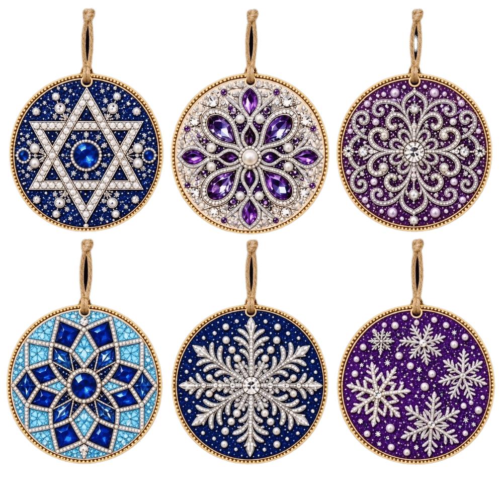 6pcs DIY Craft Pearl Diamond Painting Kit 2D Flat Wooden Tag Pendants New Year Gift