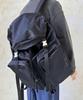 Bymoss Shiny 2-Pocket Nylon Backpack - Black